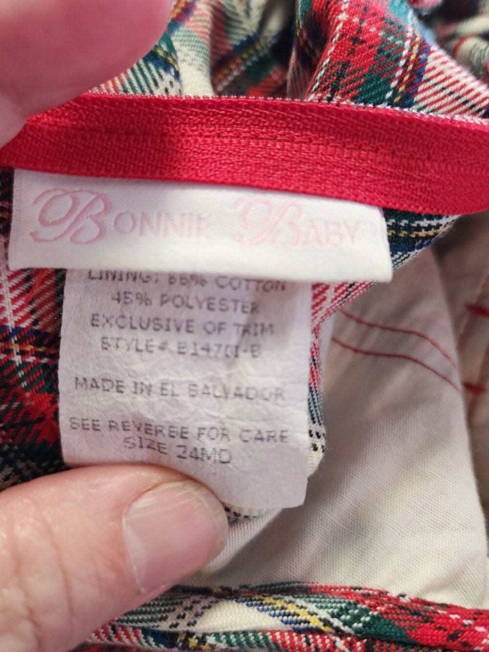 Vintage Bonnie Baby Plaid Christmas Dress Girls Size 24 mos - Picture 3 of 3